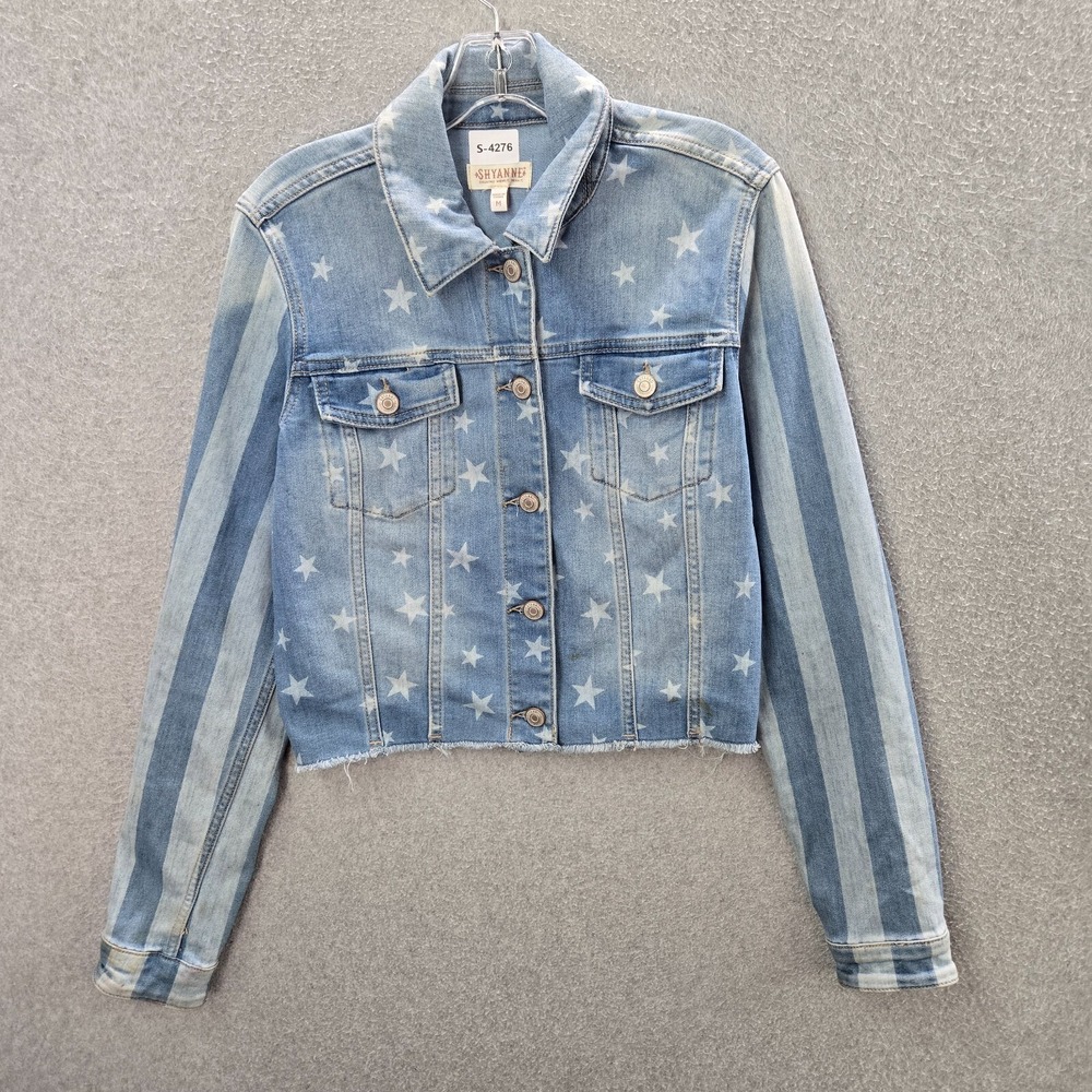 Shyanne Women Jacket M Blue Stars & Stripe Crop Trucker Denim Cowgirl Rodeo READ